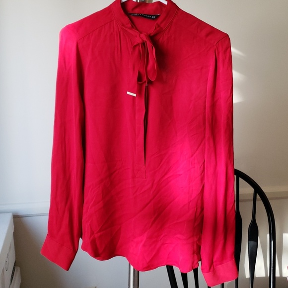 Zara Tops - Zara Red Tie-Front Blouse Size M NWOT